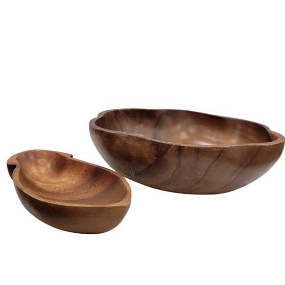 Vintage Mid Century Wooden Bowls Dishes Monkey Pod Wood Decorative Pieces - Picture 7 of 14